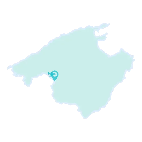 S'Arenal markeret på kort over øen Mallorca.