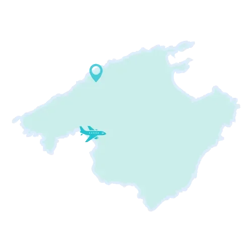 Deia by markeret på kort over øen Mallorca.